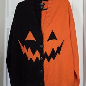 Hot Topic Black and Orange Half-and-Half Jack-O'-Lantern Cardigan